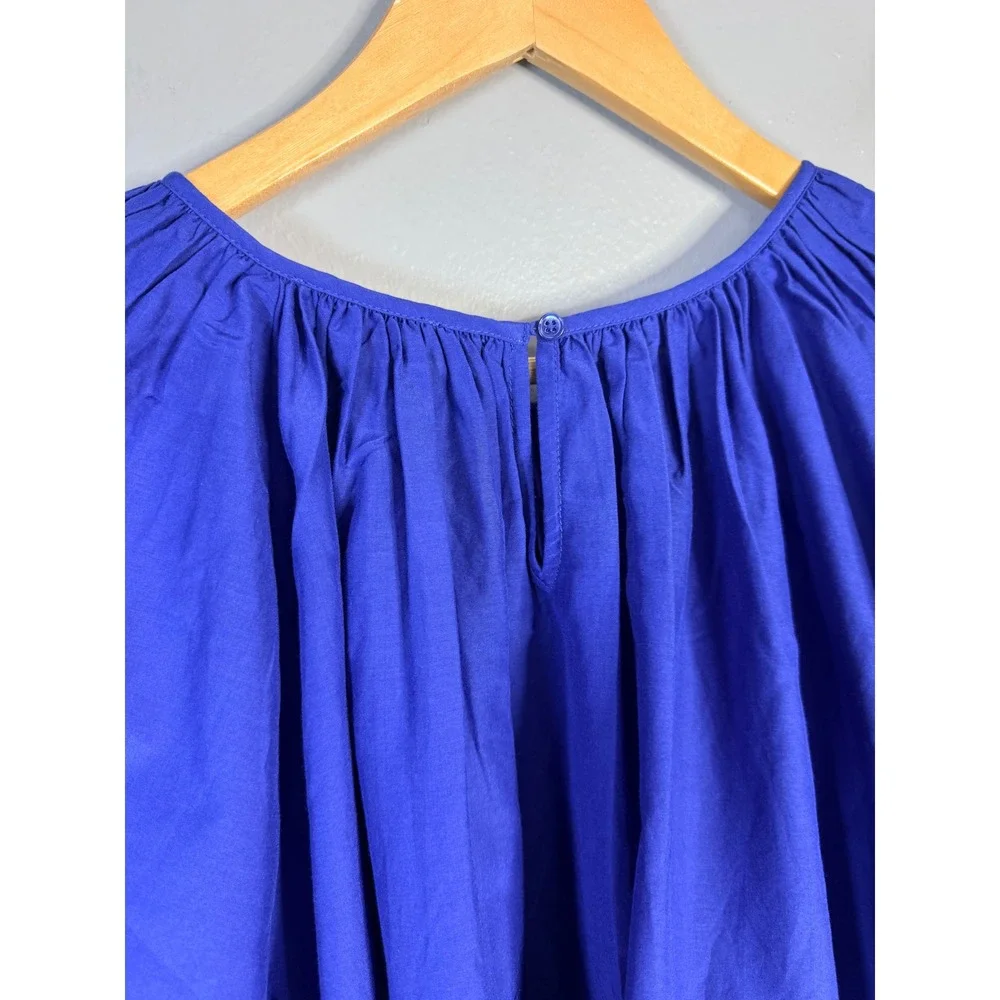 Madewell‎ Shirred Puff-Sleeve Top in Cotton-Silk Voile Bright Sapphire Small NWT